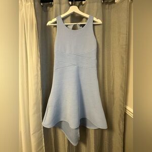 Sleeveless Light Blue High-Low Fit & Flare Dress